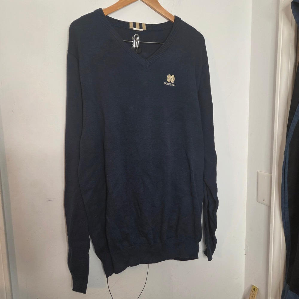 Adidas Notre Dame Fighting Irish Football V-Neck Sweater Navy Blue Mens XL